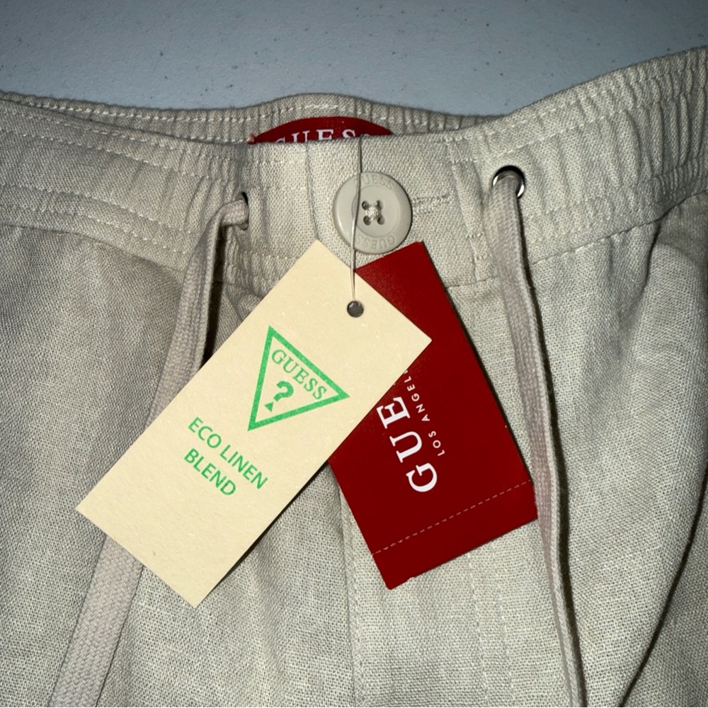 Guess Men's Linen Shorts khaki Size Xl Beige Drawstring New NWT Pockets - Picture 2 of 12